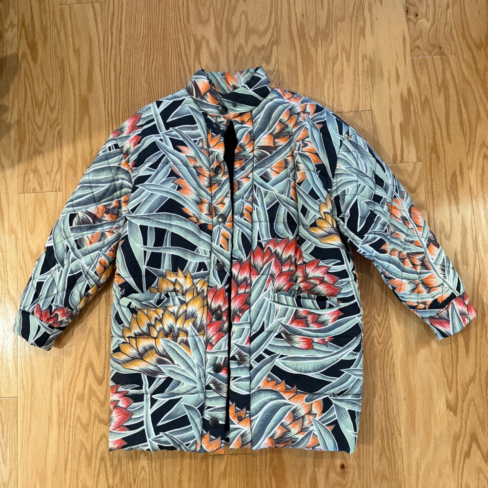 Mara Hoffman Quilted Floral Print Jacket - Navy, Coral & Sage